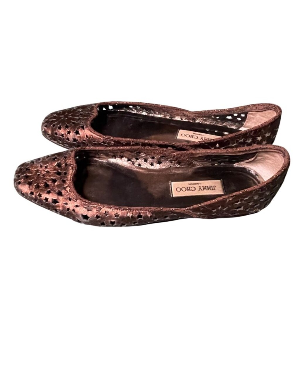 Jimmy Choo Womens Metallic Brown Laser Cut Leather Flats Size 42 Made In Italy